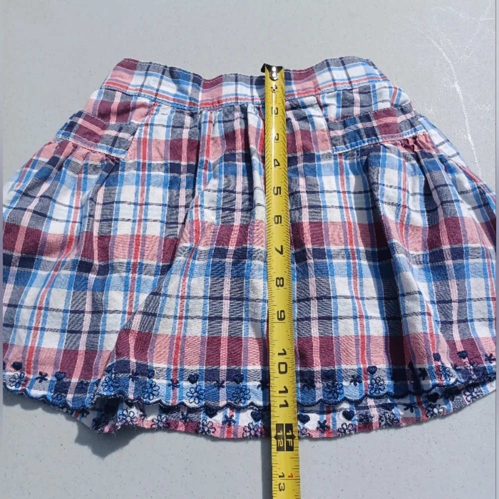 OshKosh B'Gosh Plaid Skort Red White Blue Skirt Girls 6x Pockets Embroidered